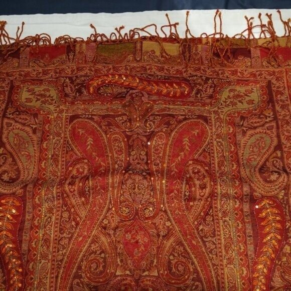 Tie Rack Earthy Embellished Paisley Wool Oblong Scarf Shawl - Picture 6 of 9